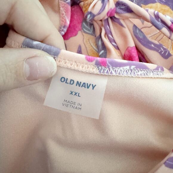 OLD NAVY Deep V Cross Back One Piece Swimsuit Peach Floral XXL - Picture 8 of 8